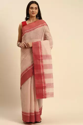 Woven design pure cotton bengal taant saree