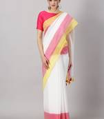 Striped printed pure cotton saree with tassels