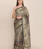 Floral motifs printed zari linen saree