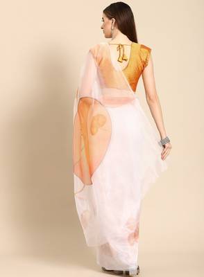 White & mustard yellow floral organza saree 2