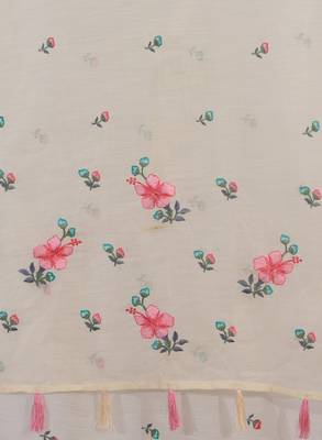 Cream-coloured embroidered linen blend saree 3