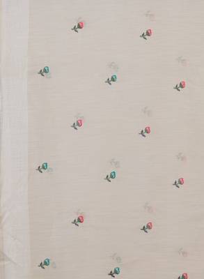 Cream-coloured embroidered linen blend saree 4