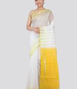 White & yellow floral silk cotton jamdani saree