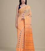 Off white & orange woven design jute silk jamdani saree