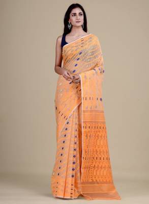 Off white & orange woven design jute silk jamdani saree 2