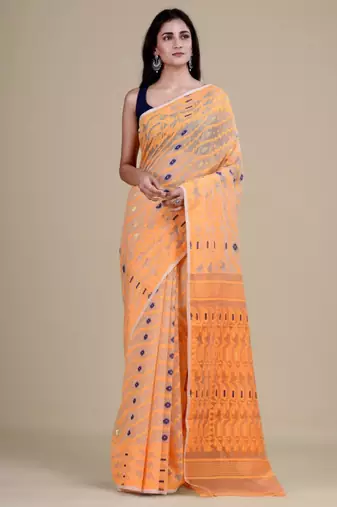Off white & orange woven design jute silk jamdani saree
