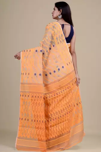 Off white & orange woven design jute silk jamdani saree