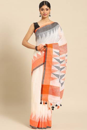 Handloom pure linen jamdani saree