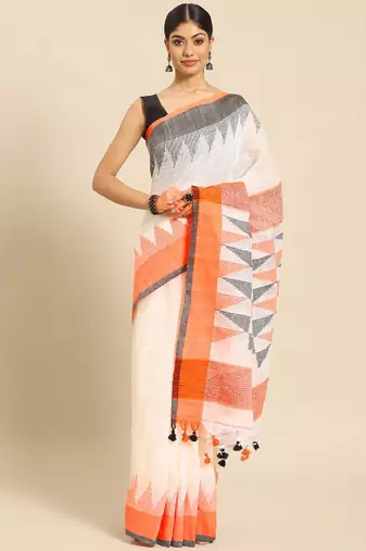 Handloom pure linen jamdani saree