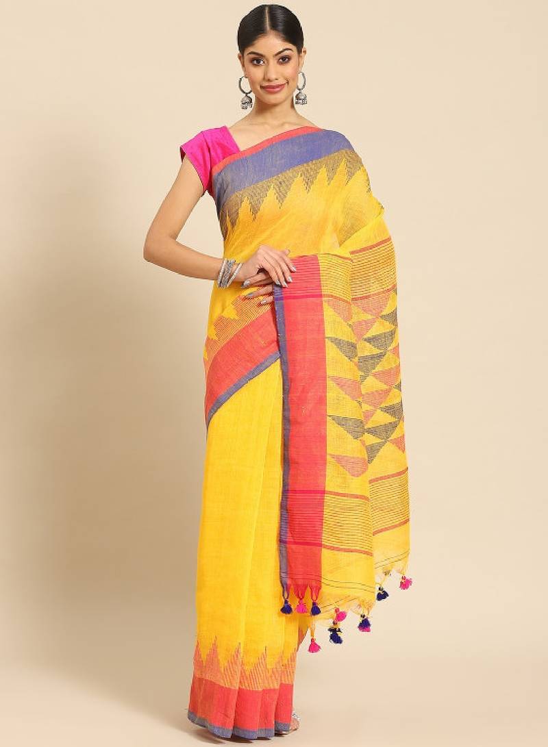 Handloom pure linen jamdani saree