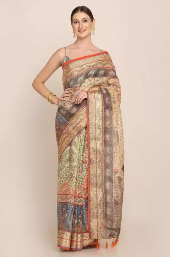 Kalamkari zari maheshwari saree