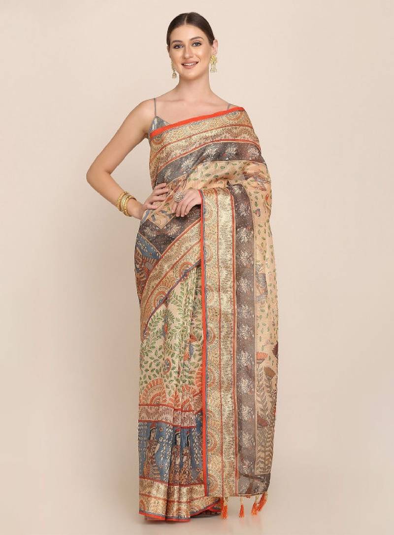 Kalamkari zari maheshwari saree