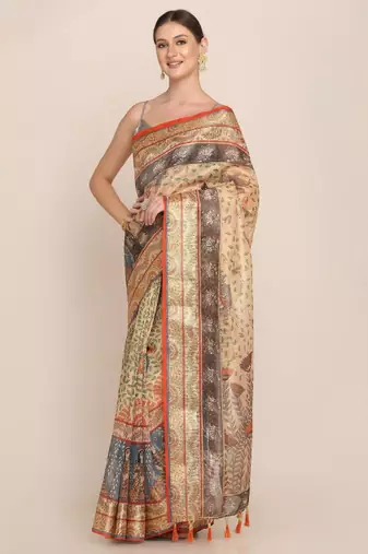 Kalamkari zari maheshwari saree