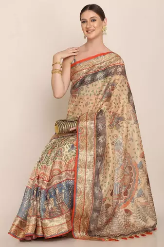 Kalamkari zari maheshwari saree