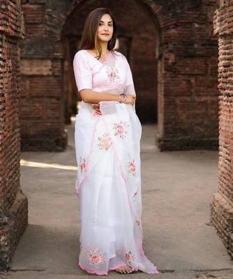 Floral embroidered organza saree 1