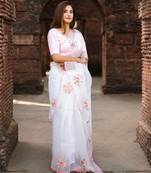 Floral embroidered organza saree