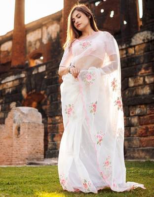 Floral embroidered organza saree 2