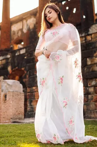 Floral embroidered organza saree