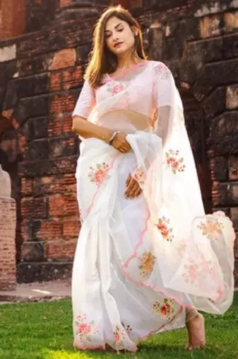Floral embroidered organza saree