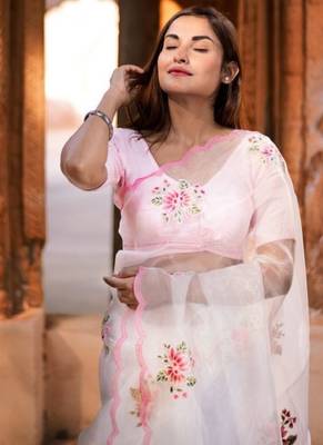 Floral embroidered organza saree 4