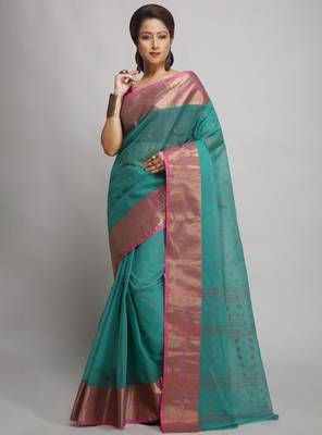 Ethnic motif pure cotton taant zari saree 1