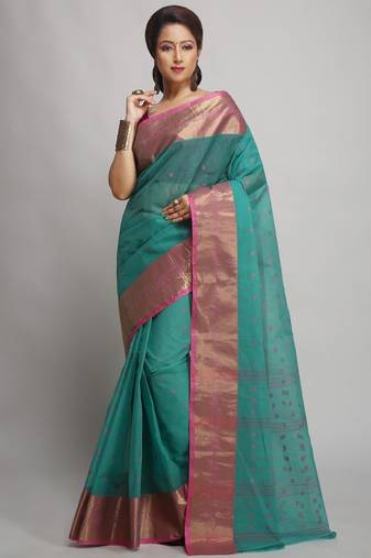 Ethnic motif pure cotton taant zari saree