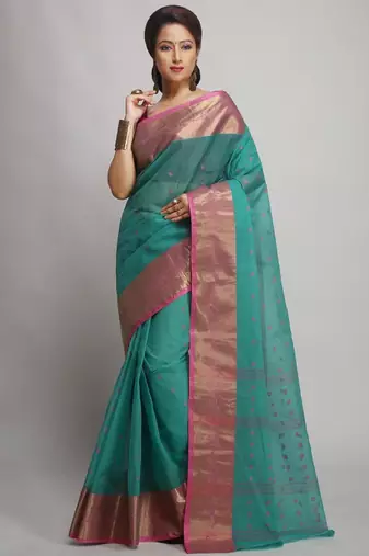 Ethnic motif pure cotton taant zari saree