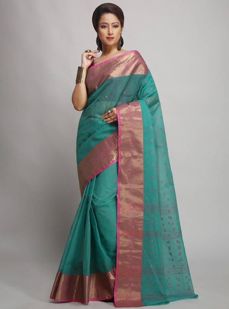 Ethnic motif pure cotton taant zari saree