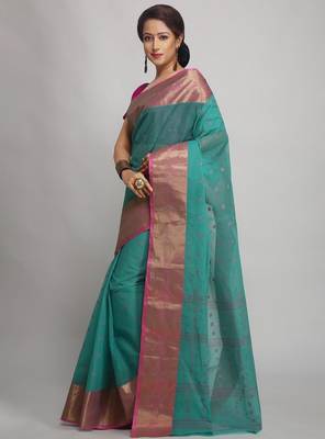 Ethnic motif pure cotton taant zari saree 2
