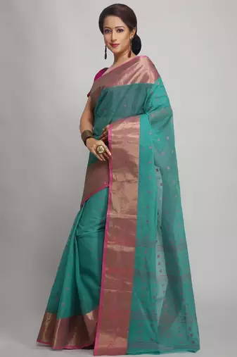 Ethnic motif pure cotton taant zari saree
