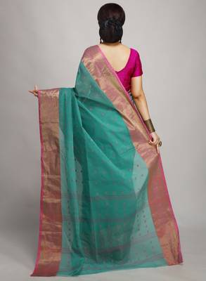 Ethnic motif pure cotton taant zari saree 3