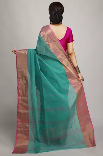 Ethnic motif pure cotton taant zari saree