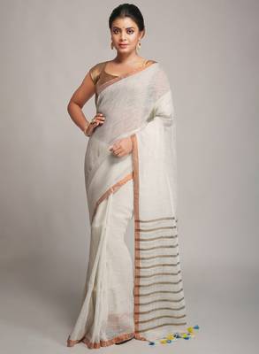 Zari pure linen saree 1