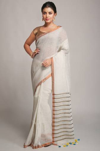 Zari pure linen saree
