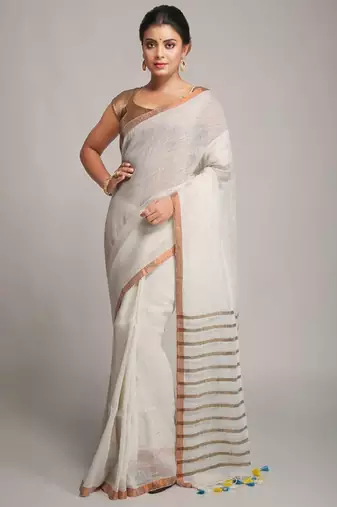 Zari pure linen saree