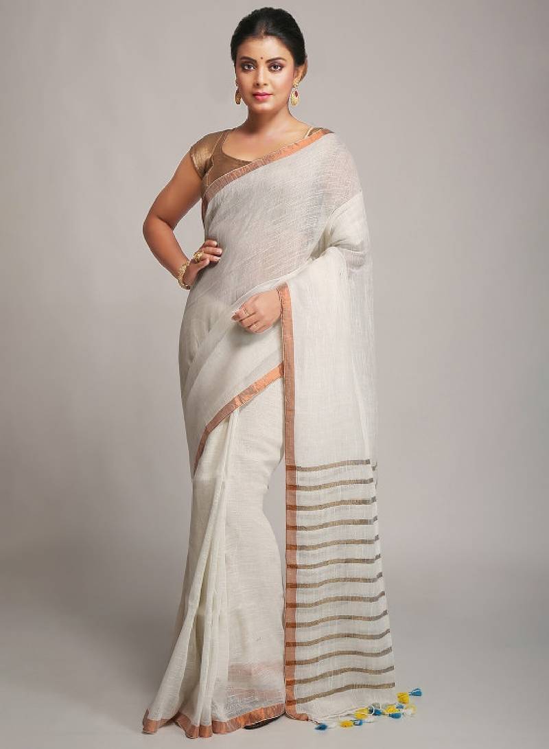 Zari pure linen saree