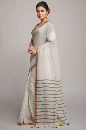 Zari pure linen saree