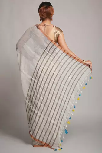 Zari pure linen saree