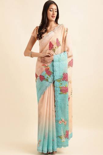 Floral printed organza saree