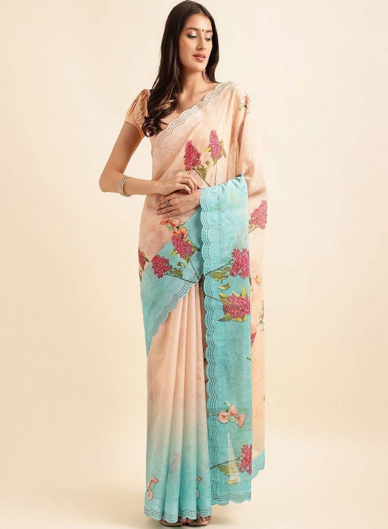 Floral printed organza saree