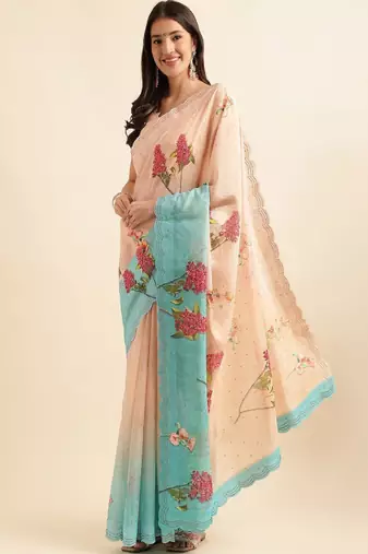 Floral printed organza saree