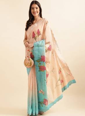 Floral printed organza saree 4