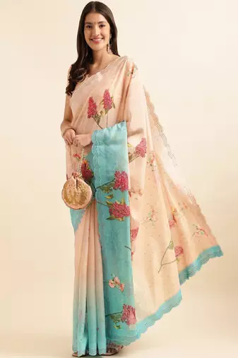 Floral printed organza saree