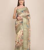 Ethnic motifs zari linen blend tussar saree