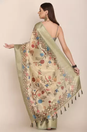 Ethnic motifs zari linen blend tussar saree