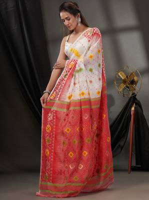 Woven design silk cotton jamdani saree 2