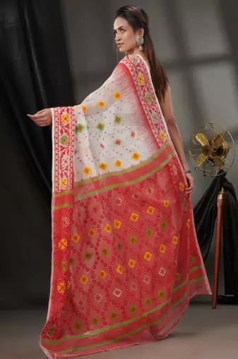 Woven design silk cotton jamdani saree
