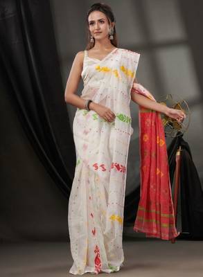 Woven design silk cotton jamdani saree 4
