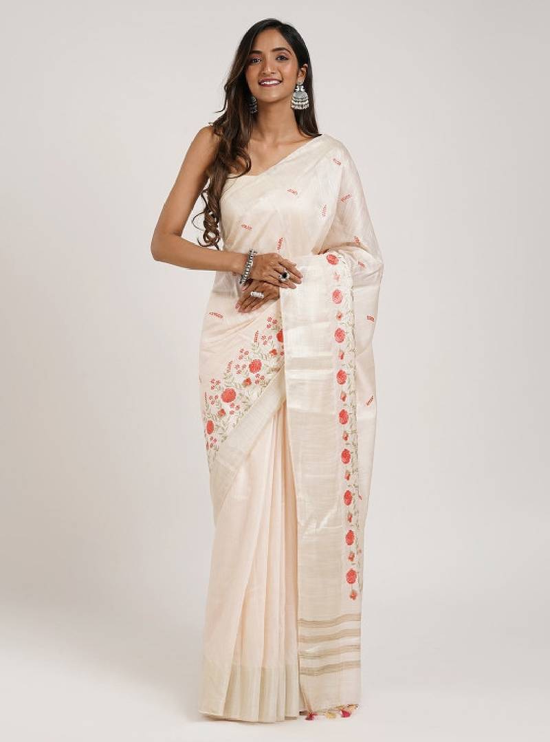 Floral embroidered saree