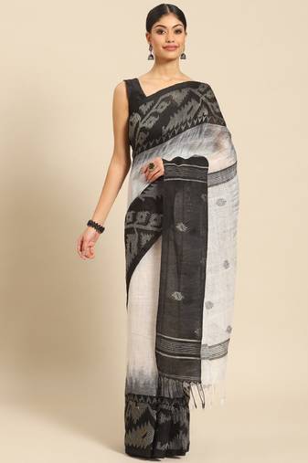 Handloom floral pure linen jamdani saree
